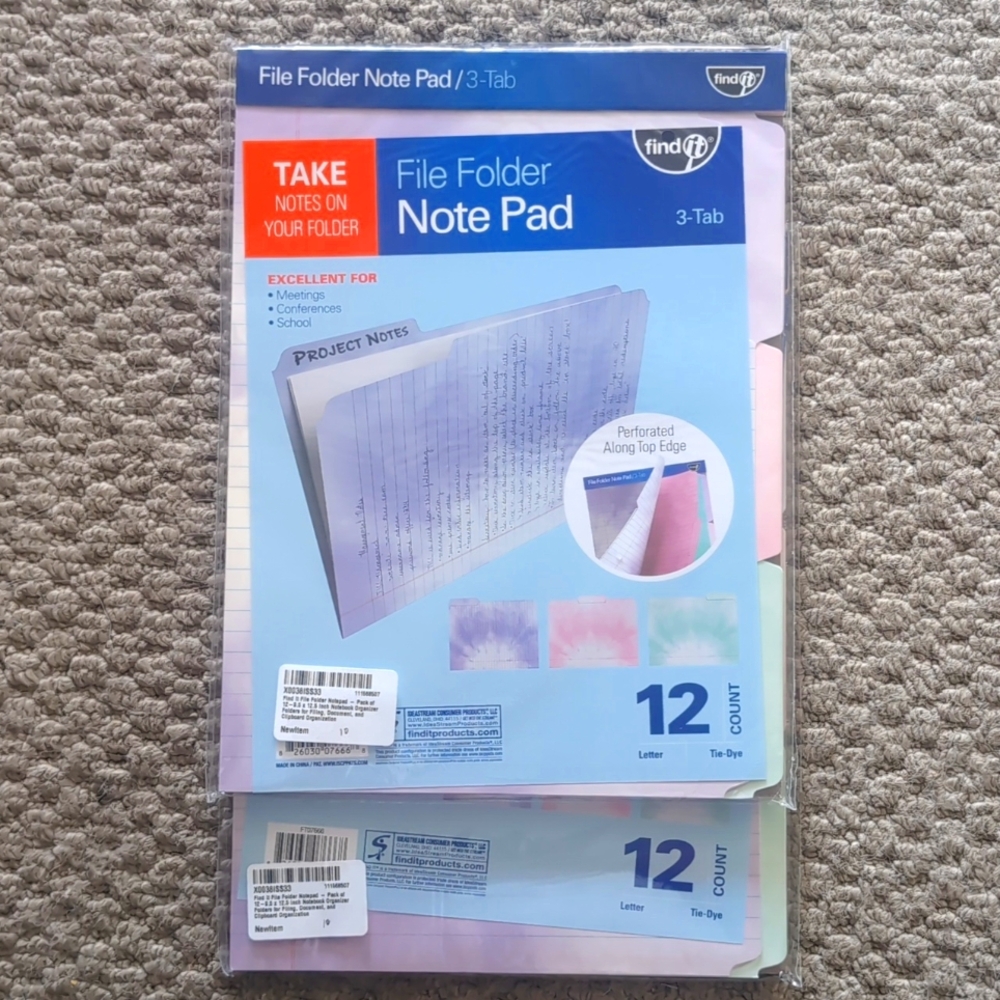 Find It 3-Tab File Folder Note Pad 12 Count‎ Letter,Tie Dye Set Of 2
